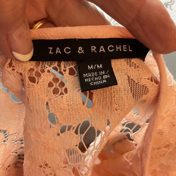 Zac & Rachel Peach Crochet Trim Semi Sheer Boho/Peasant Top Sz M - Picture 5 of 8